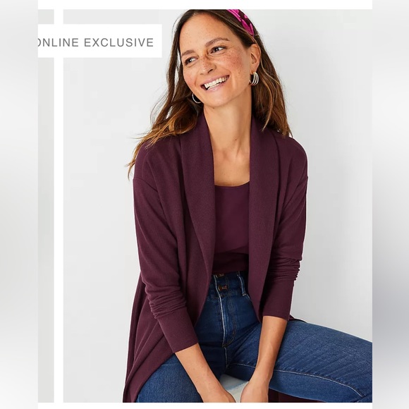 NWT Ann Taylor Waffle Shawl Collar Open Cardigan - Picture 2 of 7